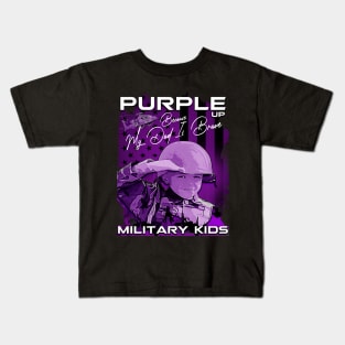 Purple Up Military Child Month with kid soldier retro american Flag Kids T-Shirt